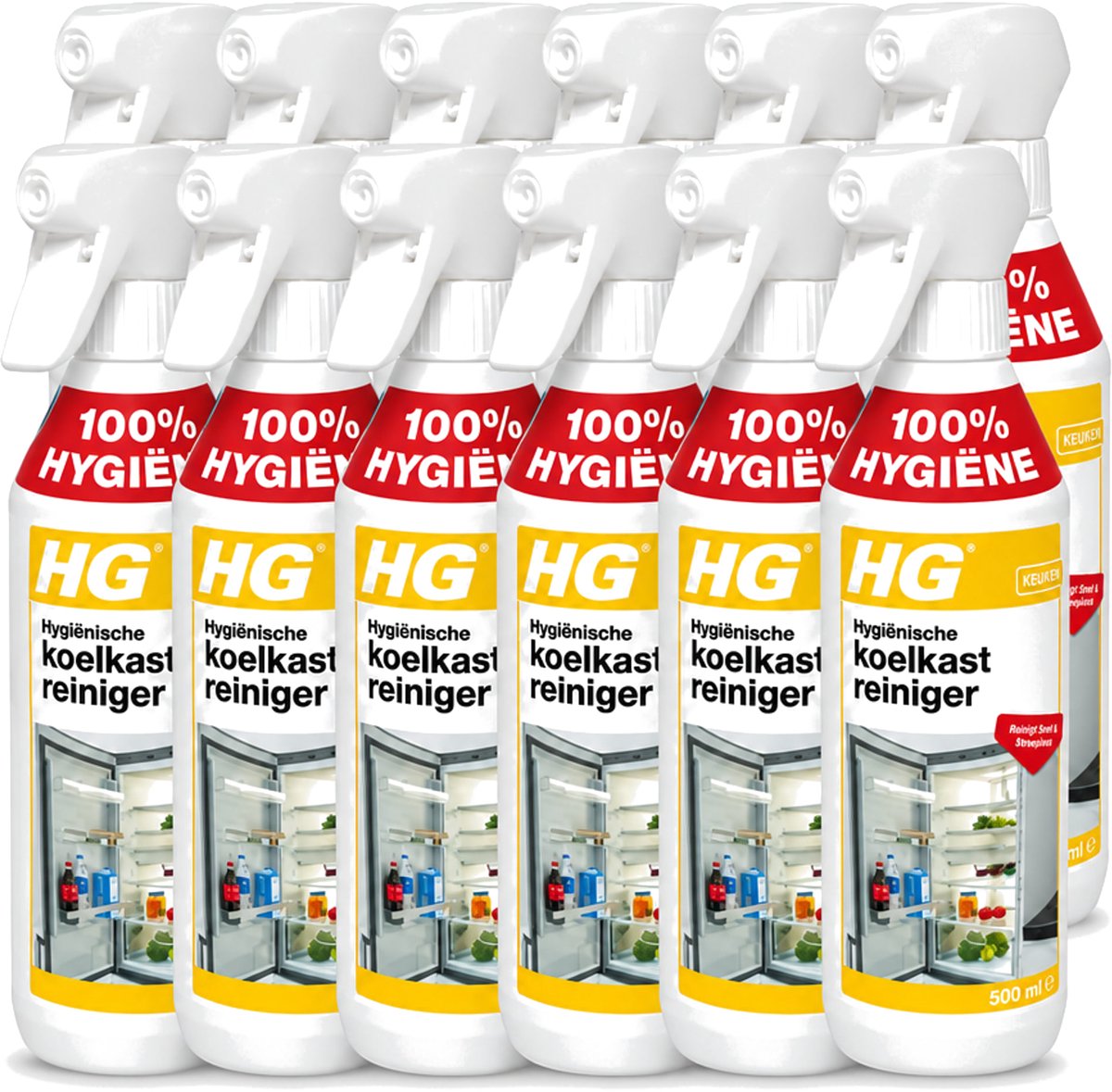 12 x HG - Hygiënische Koelkastreiniger - Reinigt Snel & Streeploos - 500 ml - Voordeelverpakking - 12 stuks