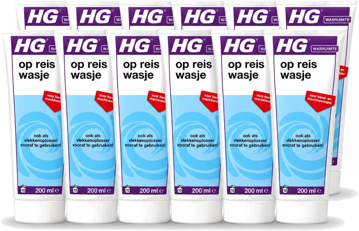 12 x HG - Wasruimte - Op-Reis-Wasje - Voor Hand & Machine Wasjes - 200 ml - Voordeelverpakking - 12 stuks