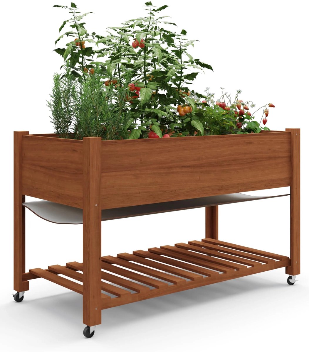 Bresht Moestuinbak - Plantenbak - Kweekbak - Cederhout - 29 cm plantdiepte - Wielen - Beschermende doeken - 122 x 61 x 76 cm