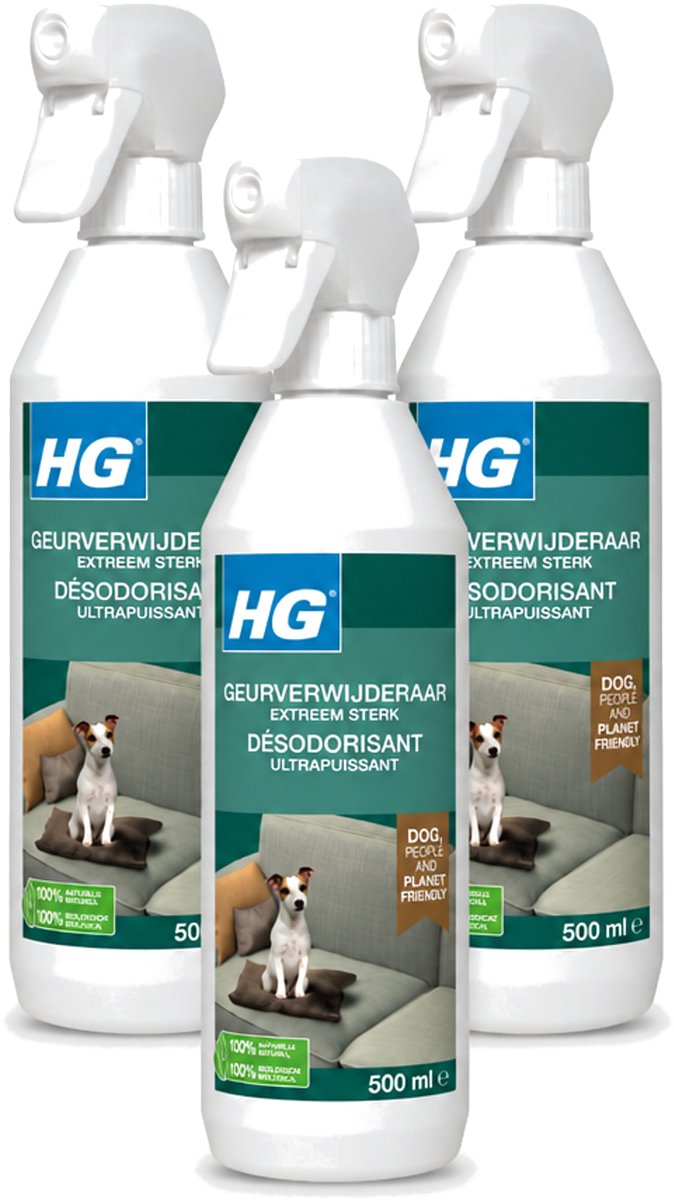 3 x HG - Geurverwijderaar Hond Spray - Extreem Sterk - Werkt Binnen 30 Minuten - 100% Biologisch - 500 ml - Voordeelverpakking - 3 stuks