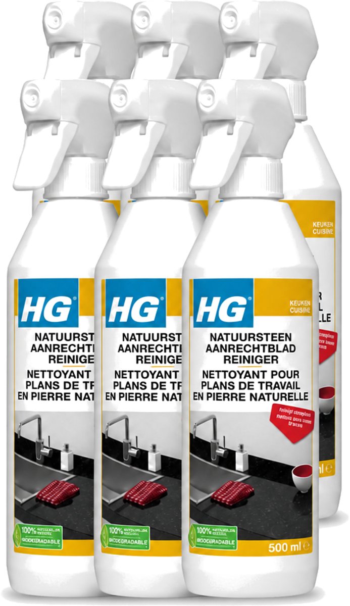 6 x HG - Natuursteen Aanrechtblad Reiniger - Reinigt Streeploos - 500 ml - Voordeelverpakking - 6 stuks