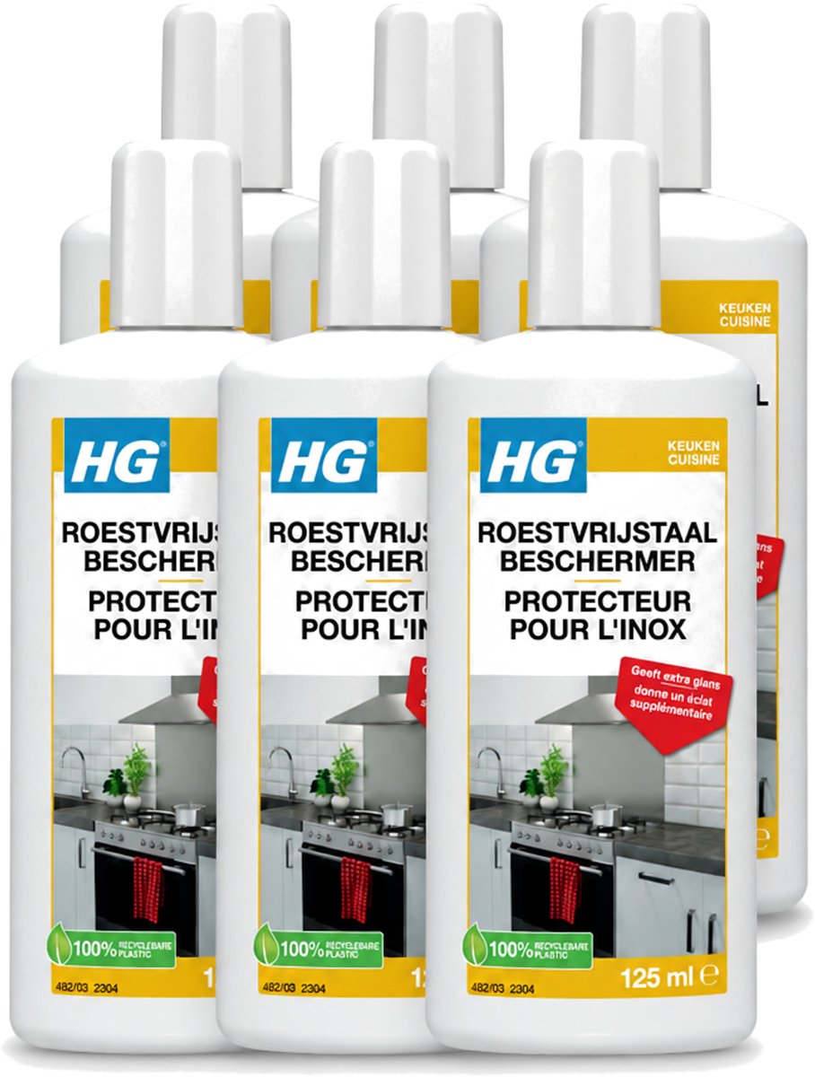 6 x HG - Roestvrijstaal Beschermer - Geeft Extra Glans - 125 ml - Voordeelverpakking - 6 stuks