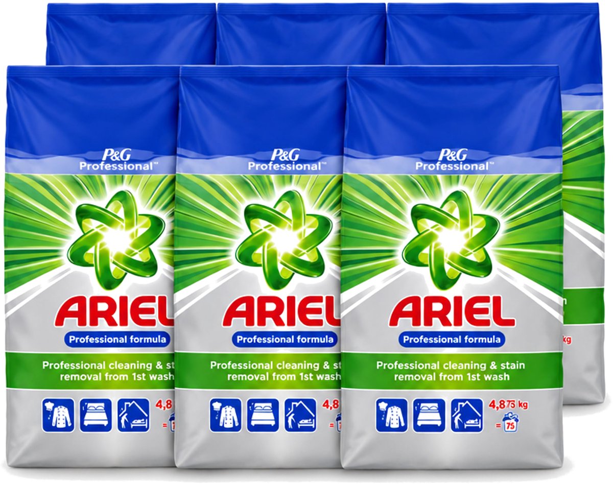 6 x Ariel – Waspoeder Professional – Original – 4,8 kg – 75 wasbeurten - Voordeelverpakking - 6 stuks
