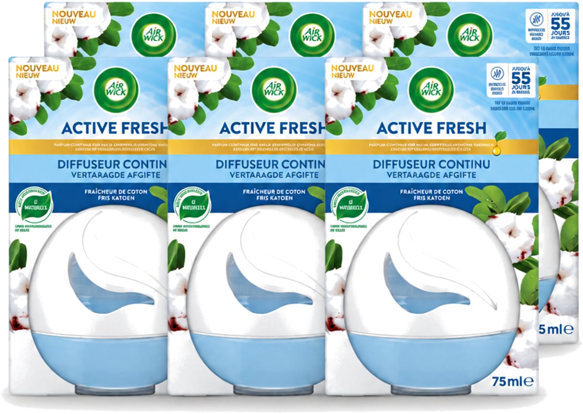 6 x Air Wick – Luchtverfrisser – Deco Sphere Katoen – 75 ml - Voordeelverpakking - 6 stuks