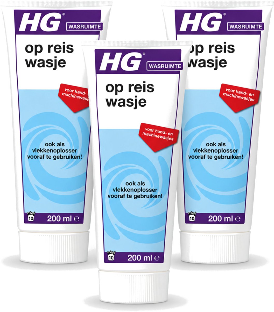 3 x HG - Wasruimte - Op-Reis-Wasje - Voor Hand & Machine Wasjes - 200 ml - Voordeelverpakking - 3 stuks