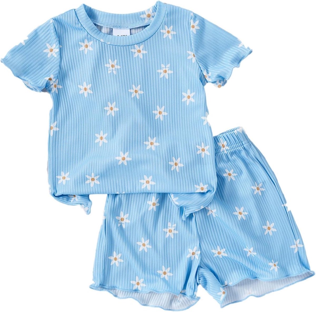 2-delige set voor meisjes, zomerkleding, katoen, mouwloos bovendeel met borduurwerk en witte shorts, pure set voor tropische warmte, chique A94