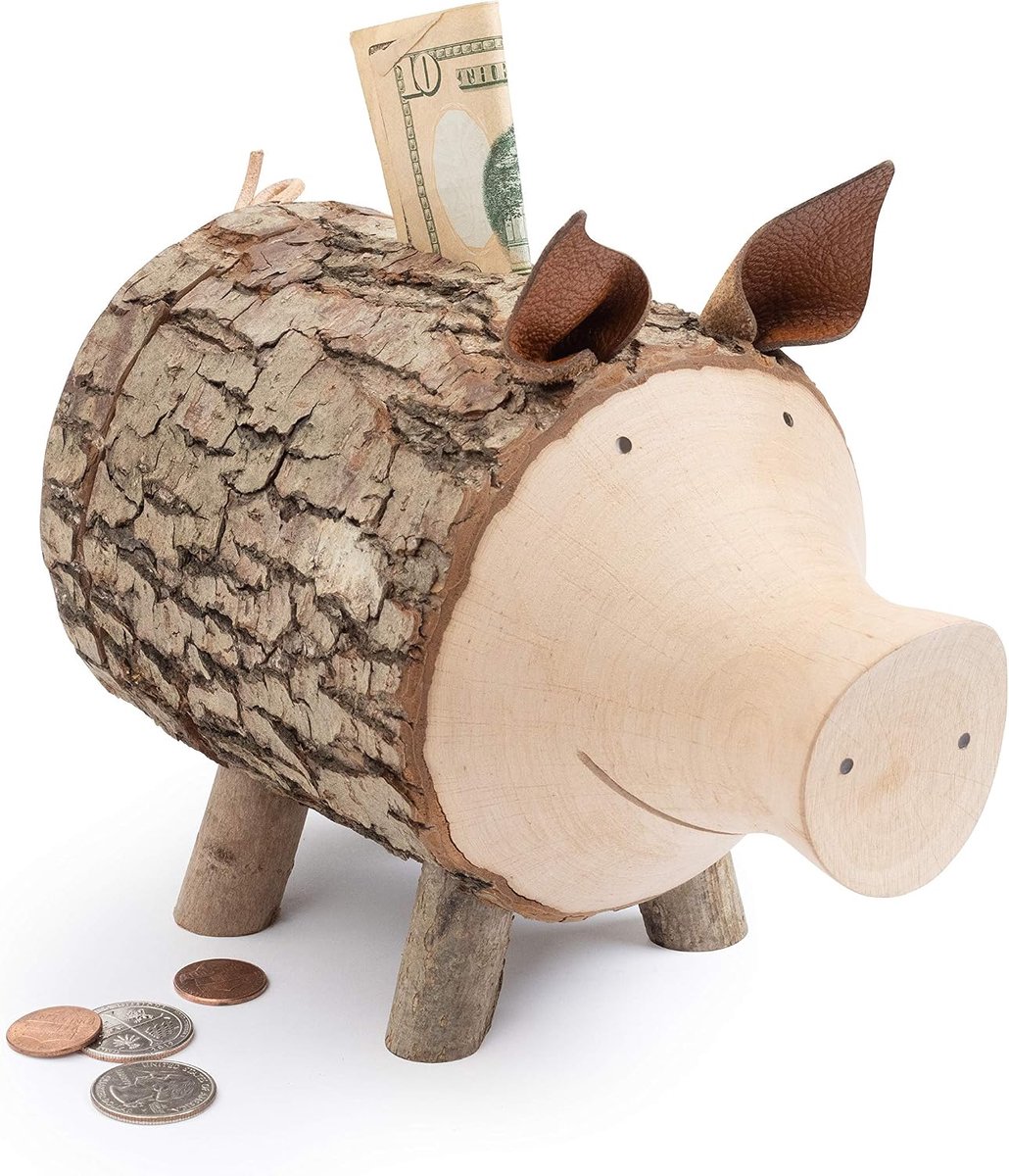Forest Decor spaarvarken van hout, handgemaakt