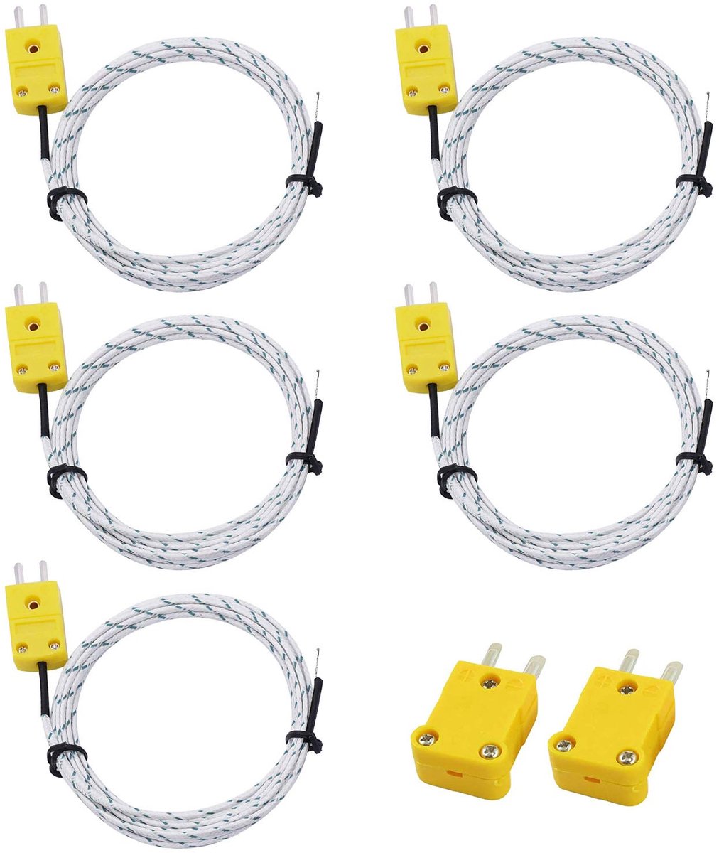 5PCS K-Type Mini-Connector Thermokoppel Temperatuur Probe 3M/9.8ft Draad Meetbereik -50~400 °C?-58~752??voor TM902C/TES1310 Thermometer met 2PCS Thermokoppel Plug