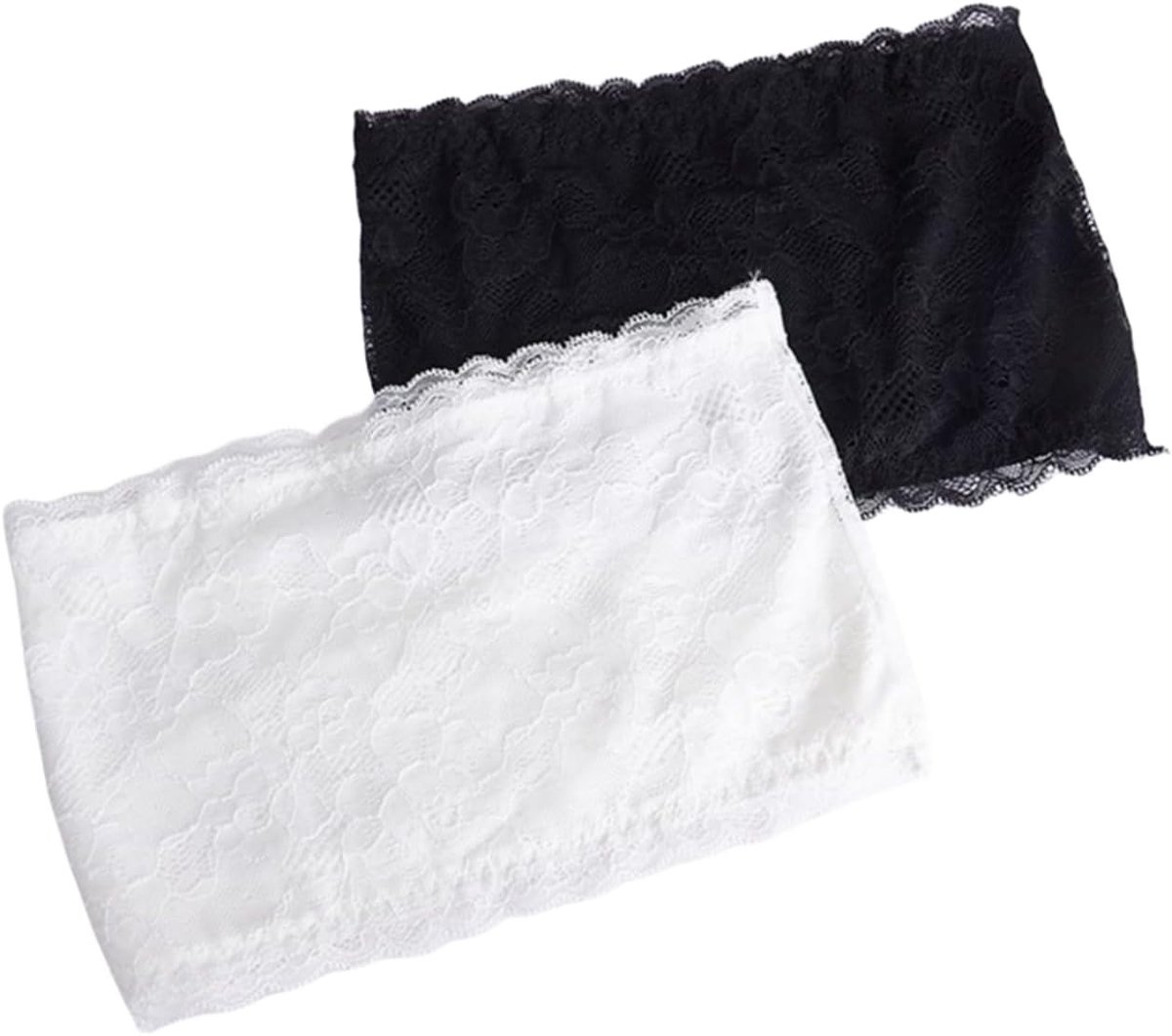 Top van kant, bloemen, voor dames, strapless bandeau-bh (wit en zwart), één maat, 2 stuks