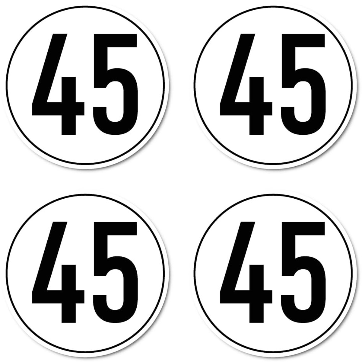 Diameter 100 mm, 4 stuks - StVO - snelheid - 45 km/u - km/u - bijv. voor bouwmachines en aanhangers