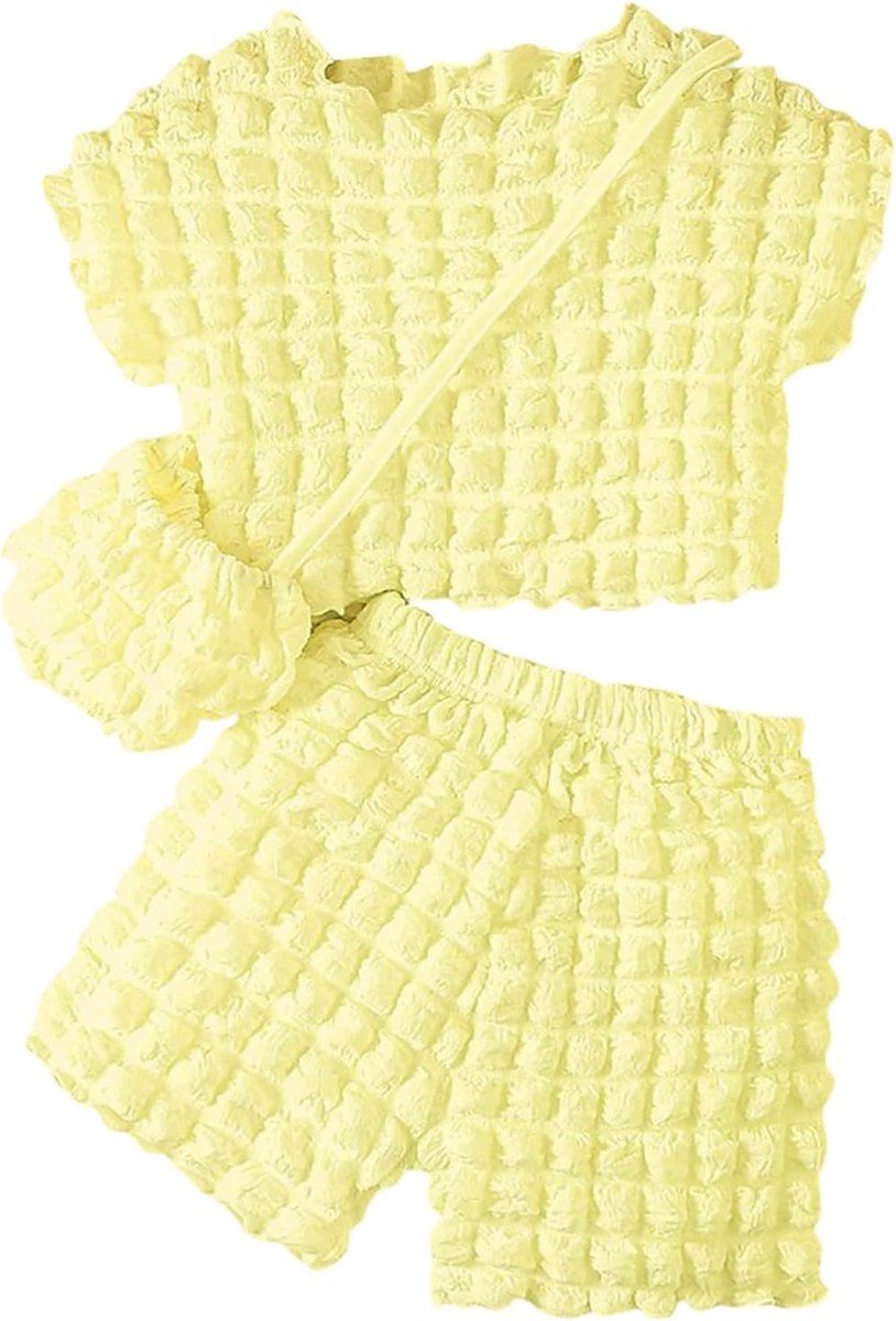 Zomeroutfits voor meisjes, bovendeel met mouwen en tas met ronde hals, casual speeloutfit voor peuters van 3 tot 9 jaar, comfortabel voor dagelijks gebruik