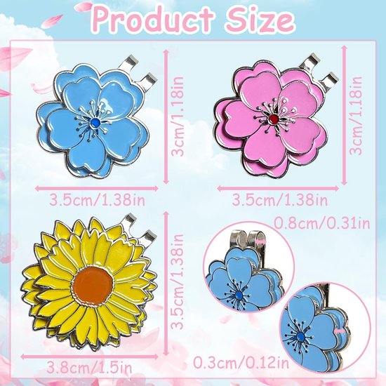 3-delig bloem golfbalmarkeringsset met magnetische hoepelclips, golfgereedschap accessoires, balmarkers passen in golf divot tools, hoedzakje, waardevol cadeauset voor mannen, vrouwen en dames — afbeelding 2