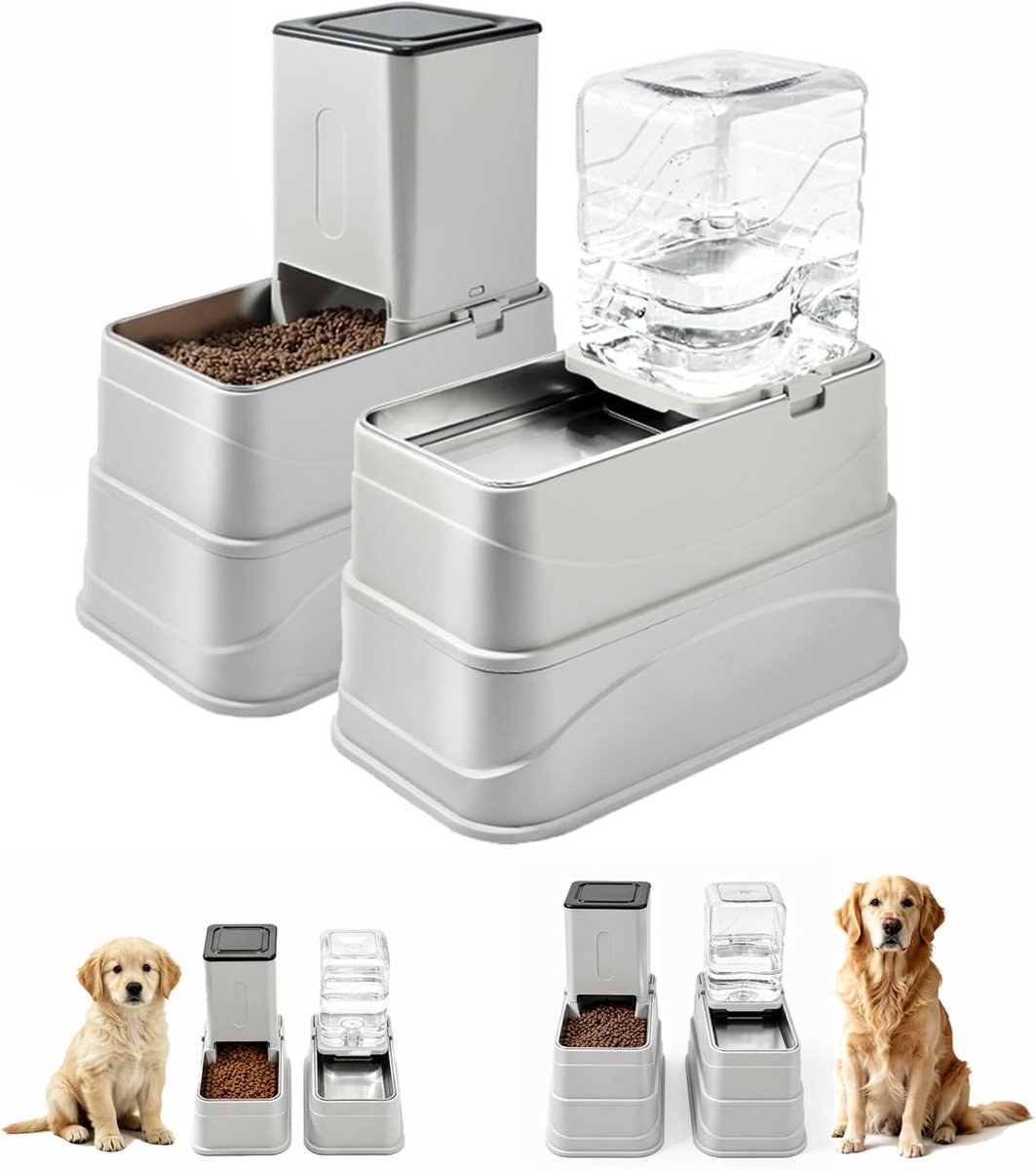 Automatische voerdispenser en drinkset voor honden, 8 liter, verhoogde voerbak van roestvrij staal voor voer en water, automatische waterdispenser voor huisdieren, voor kleine honden