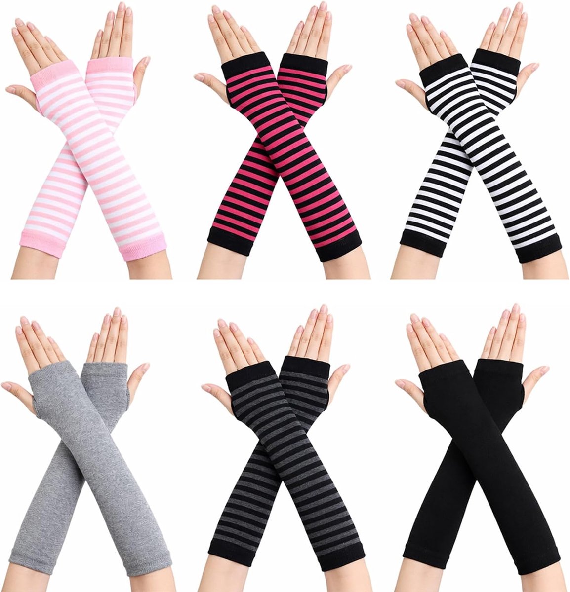 Handschoenen voor dames, 6 paar, met duimgat, 31 x 7,5 cm