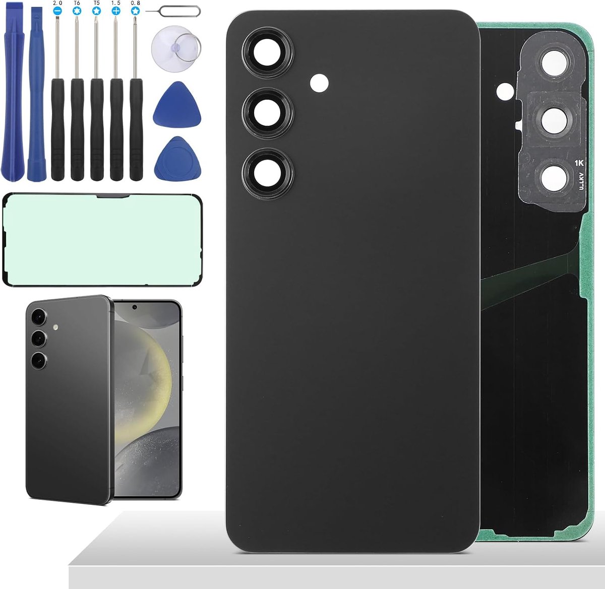 6,2 inch zwart batterijdeksel voor Samsung Galaxy S24 5G S921 achterkant glas backcover back glas vervanging reparatie achterkant set met cameralens + gereedschap