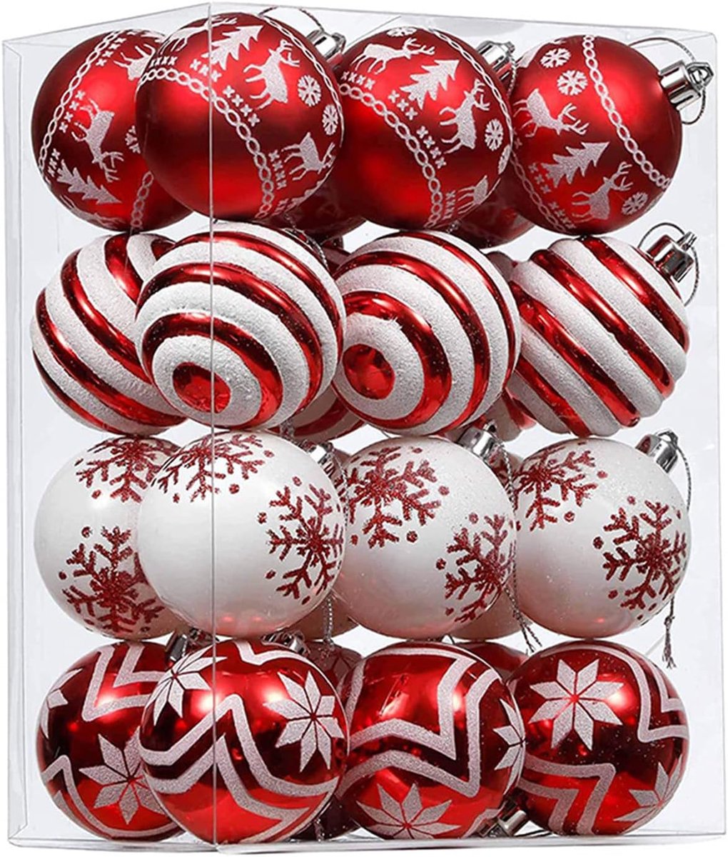 Kerstballen, kerstdecoratie, kerstballen, set ornamenten ballen met koorden, onbreekbaar, kerstballen om op te hangen, meerkleurig, voor kerstboomversiering