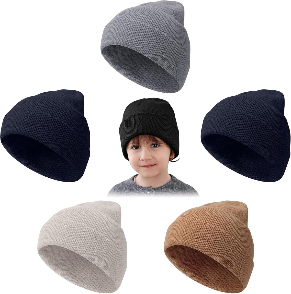 5-pack beanie voor kinderen, kleurrijke wintermutsen voor kinderen, warme stretch gebreide winterhoeden voor kinderen, geschikt voor 1-10 jaar oud, dagelijks, buitensporten