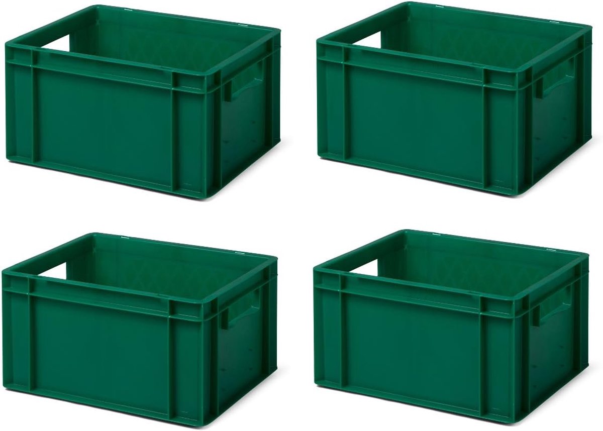 4 stuks transportstapelbakken TK421-0 groen, lxbxh 400x300x210 mm, uit PP, volume: 19 liter, echte industriële kwaliteit ook geschikt voor voedsel