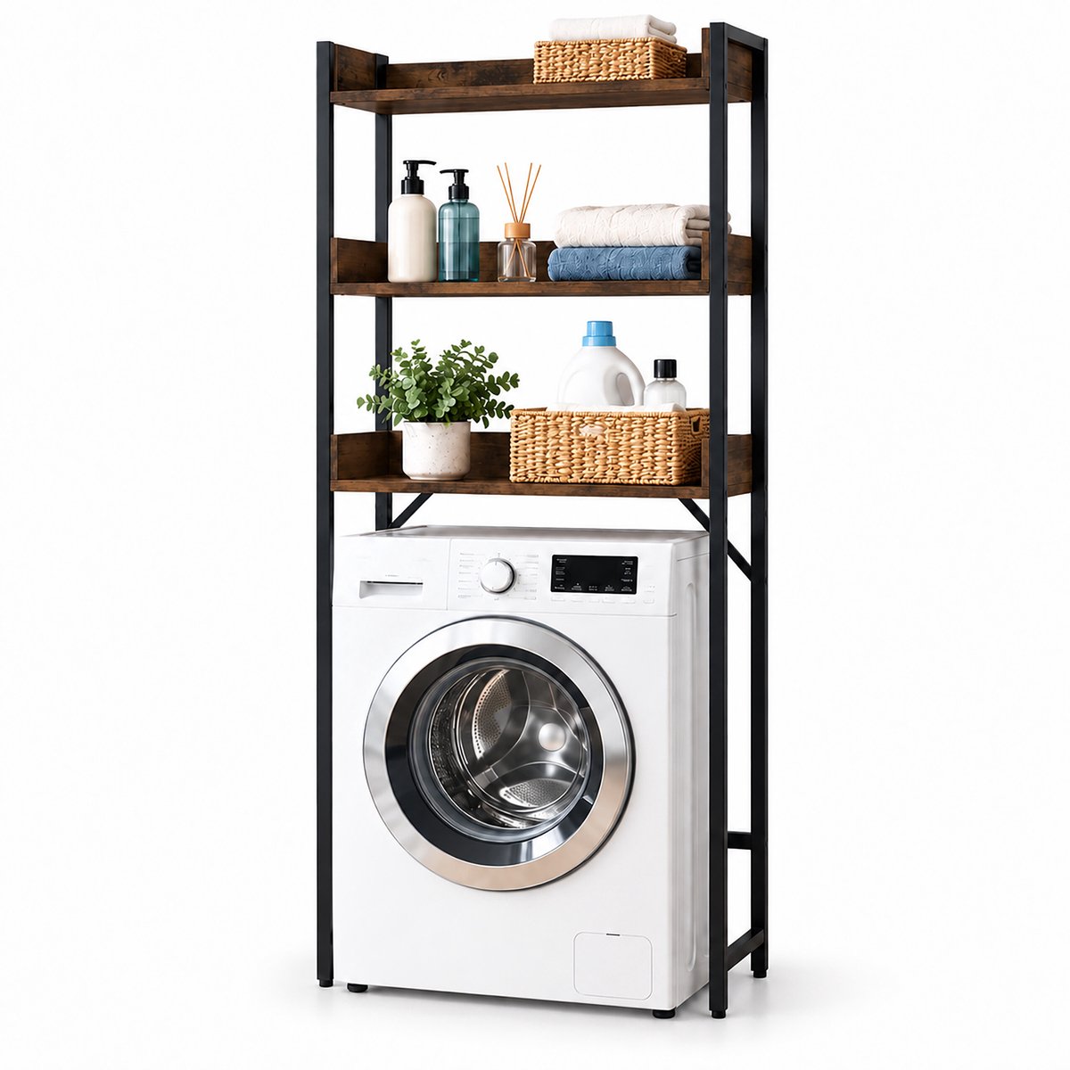 Wasmachine kast - 166x63x25 cm - bruin-zwart