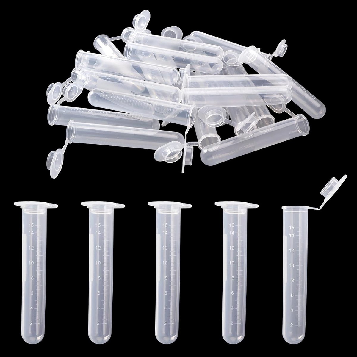 20 Stuks 15mL Plastic Centrifugebuisjes met Klikdop, Transparante Centrifugebuisjes, Gegradueerde Centrifugebuisjes, voor Laboratoriumgebruik, Ronde Bodem