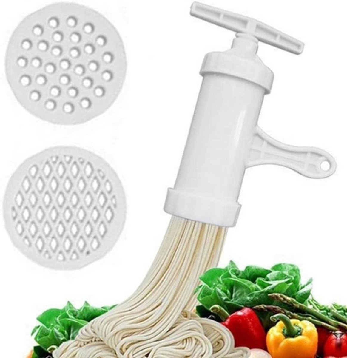 Handleiding Noodle Pasta Maker, Plastic Noodle Persmachine Spaghetti Machine Spaghetti Maken Gereedschap Keuken Tool (wit)