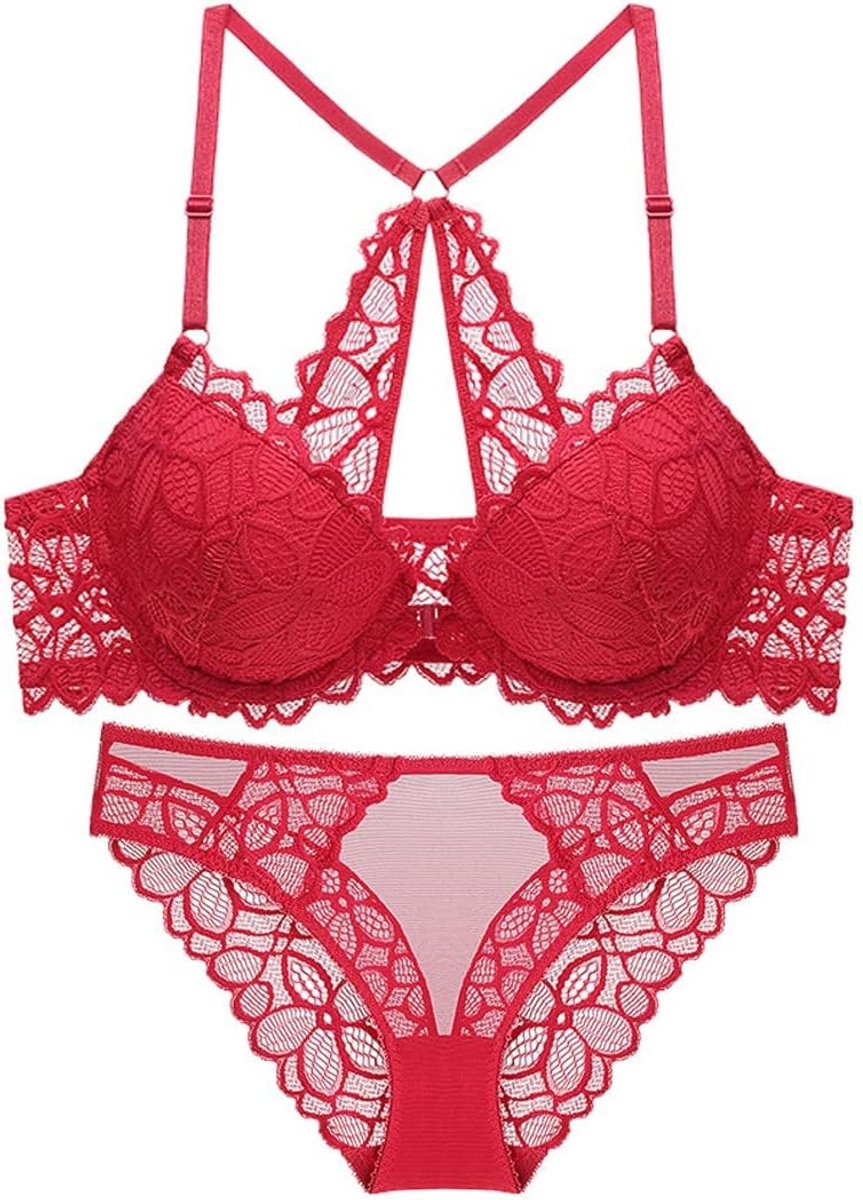 Damesbeha met voorsluiting en pantyset, push-up beha met beugel, vrouwen, kant, welbeha, bustier