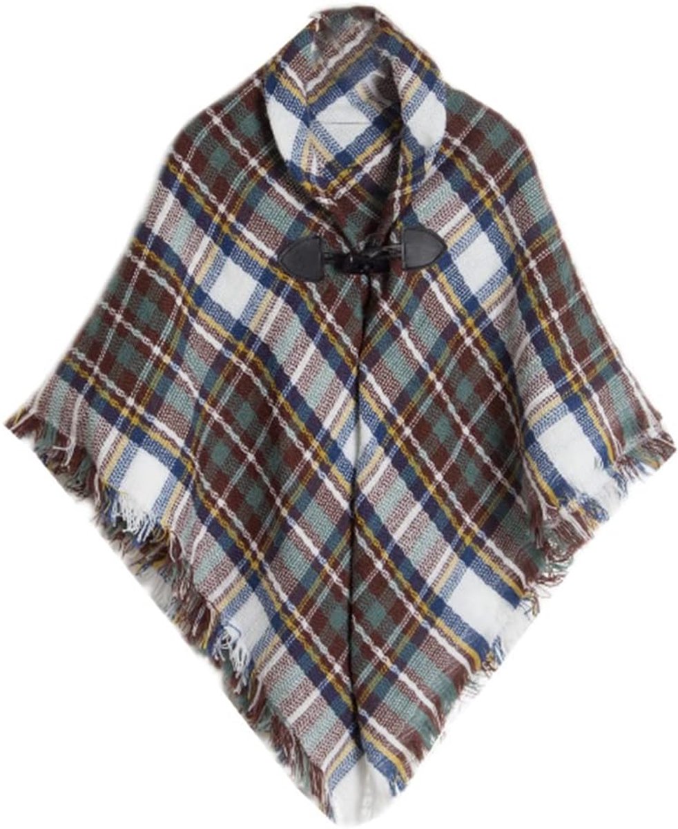 Meisjes tartan sjaal met hoorn gesp, geruite omslag, poncho cape sjaal voor kinderen, herfst en winter warme sjaals, hoofddoek-sjaal,One size