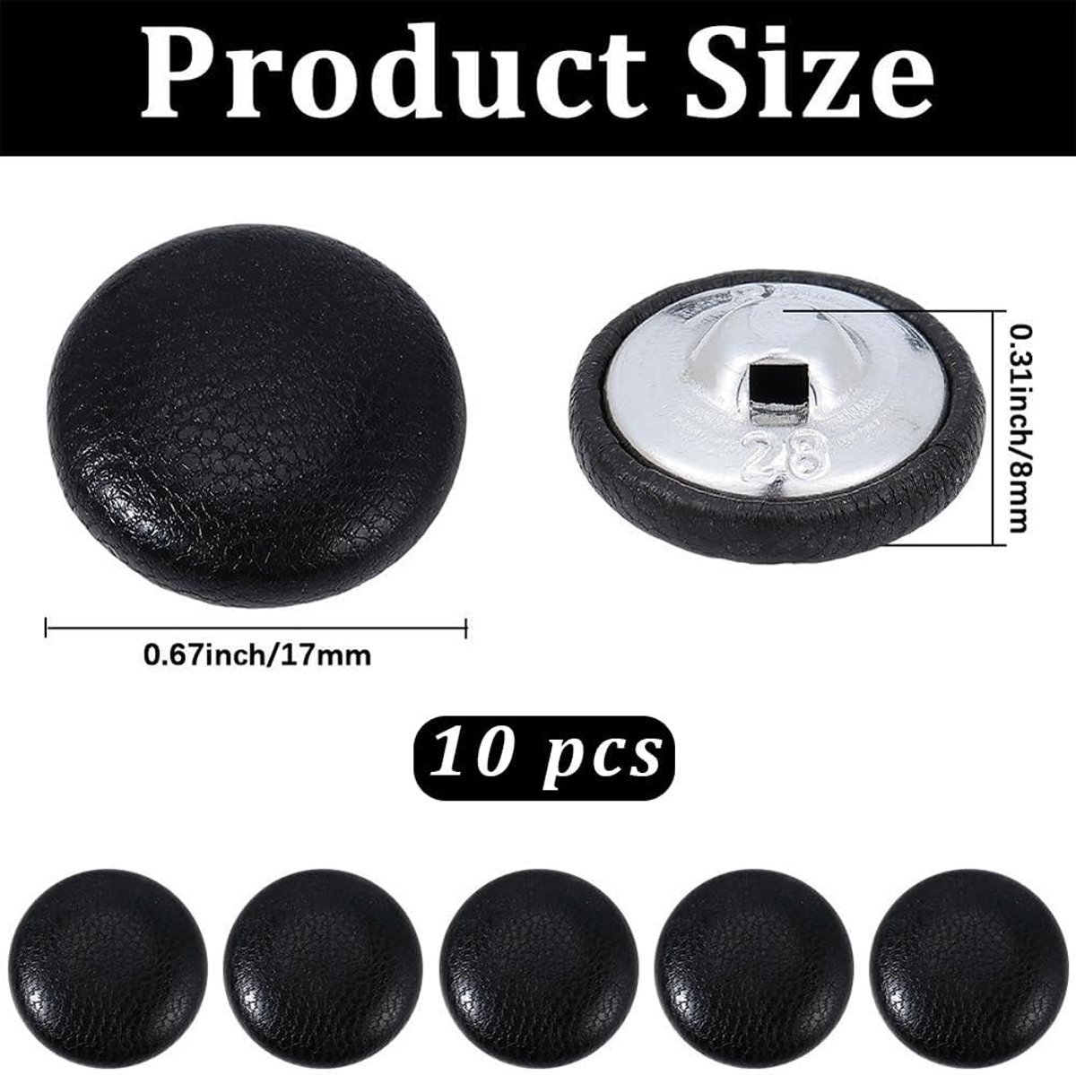 10Pcs PU Lederen Bedekte Knoppen 17Mm 28L Ronde Metalen Schacht Naaien Knoppen Breien Diy Handwerk Naaien Voor Kleding Jurk Jassen Jassen Truien Blazers Jeans Sofa Decoratie Zwart