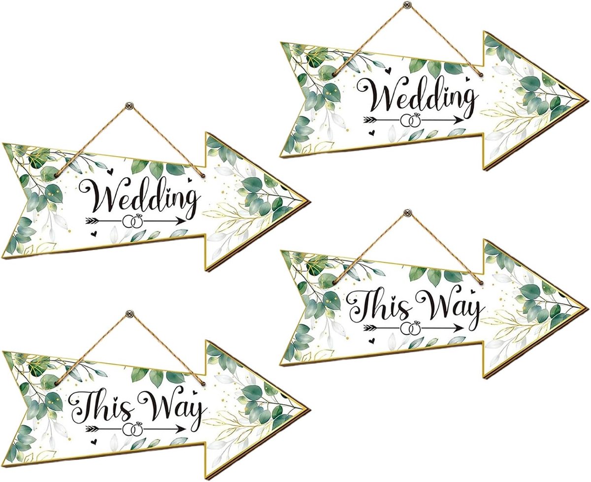 Bruiloft richting bord, 4 stuks bruiloft richting weg pijlbord bruiloft binnenplaats logo outdoor bruiloft welkom teken voor wegceremonie en receptie