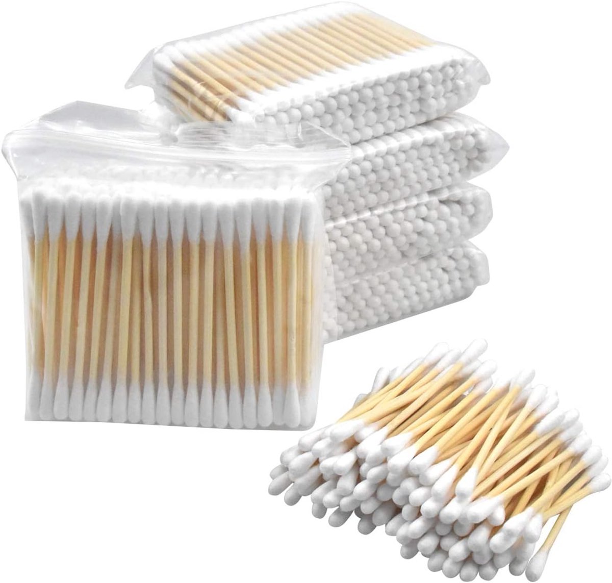 Knoppen, 600 Stks Katoen Swab met Houten Handvat, Dubbele Tips Bamboe Katoen Knopen voor Baby/Volwassene/Oor Reinigen/Make-up Reinigen/Wond Zorg/Reiniging