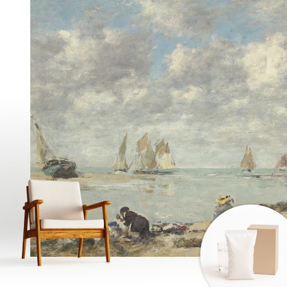 Wallfluent Fotobehang - Grijs Vliesbehang - 250x250 cm - Zeegezichten Fotobehang Vlies - Hal behang Landschappen - Muurschildering - Hal behang