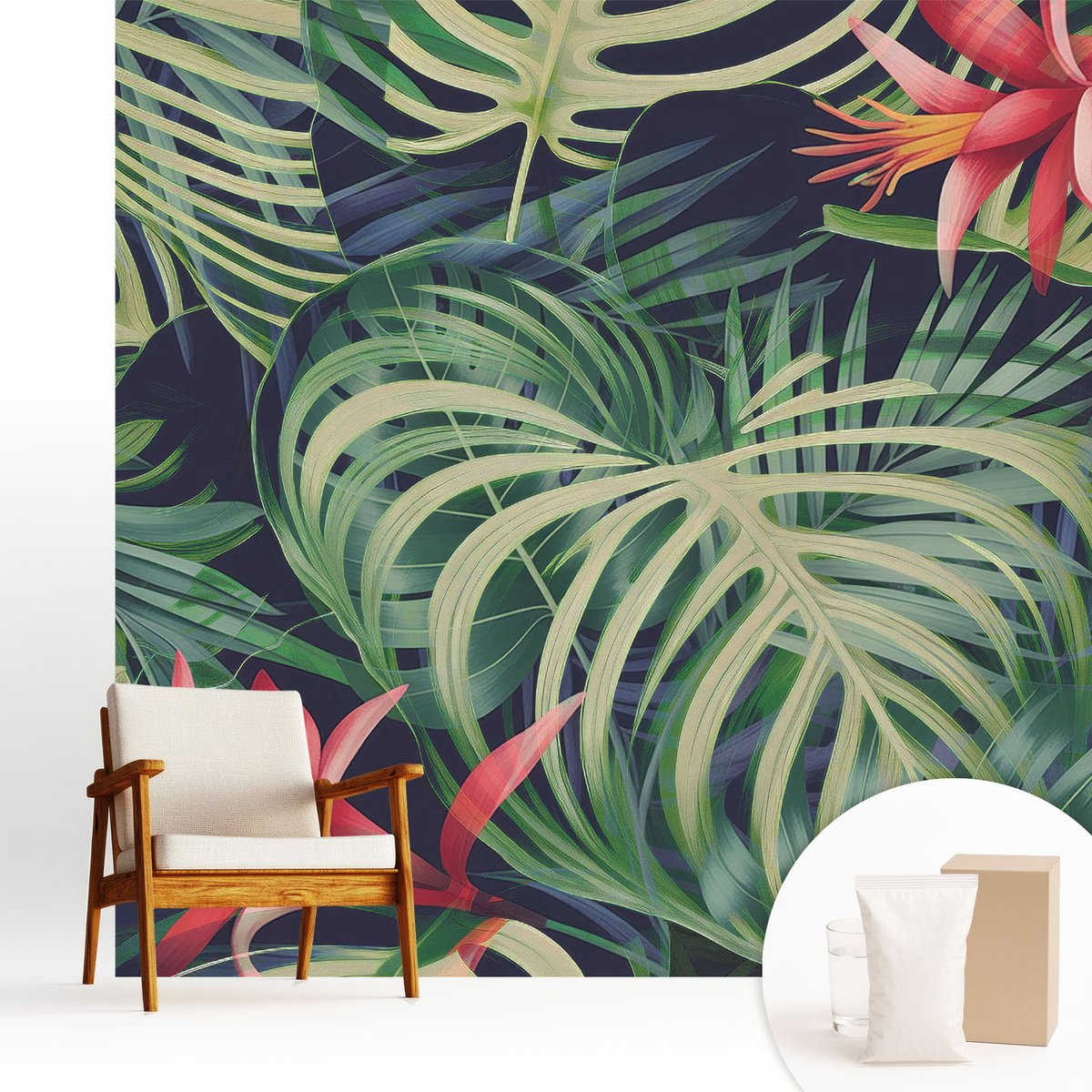 Wallfluent Fotobehang - Groente Vliesbehang - 250x250 cm - Exotische Planten Fotobehang Vlies - Woonkamer behang Bloemen En Planten - Muurschildering - Woonkamer behang