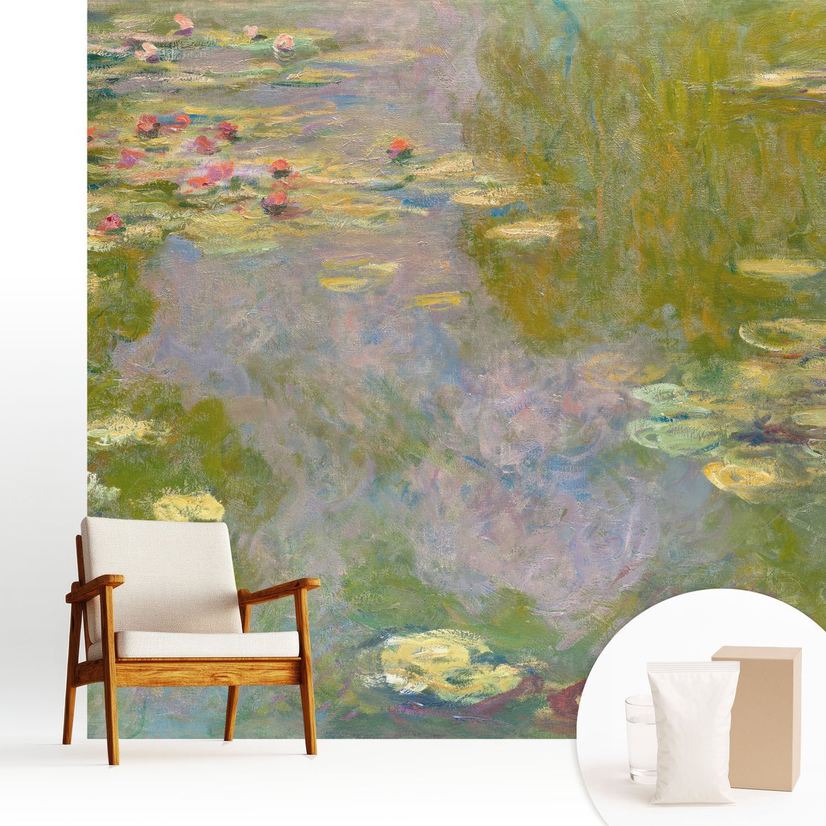 Wallfluent Fotobehang - Groente Vliesbehang - 250x250 cm - Waterlelies Fotobehang Vlies - Hal behang Bloemen En Planten - Muurschildering - Woonkamer behang