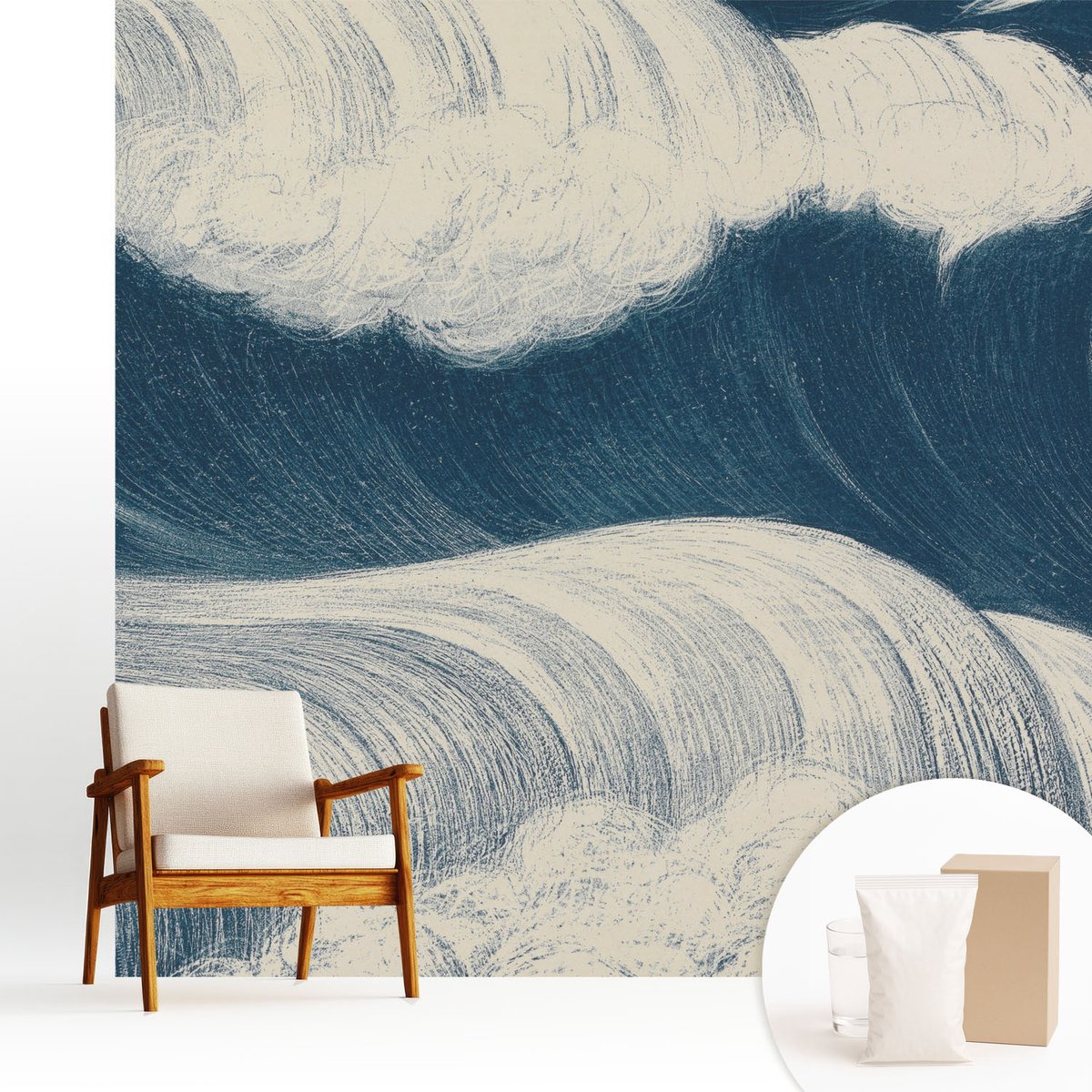 Wallfluent Fotobehang - Marine Vliesbehang - 250x250 cm - Zeegolven Fotobehang Vlies - Woonkamer behang Deel - Muurschildering - Hal behang