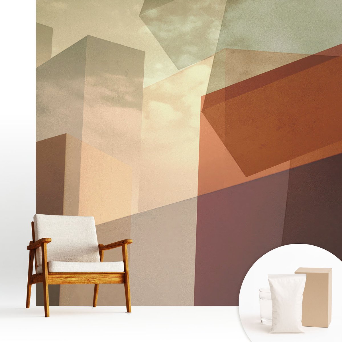 Wallfluent Fotobehang - Bruin Vliesbehang - 250x250 cm - Abstracte Vormen Muurschildering - Slaapkamer behang Architectuur - Fotobehang Vlies - Gang behang