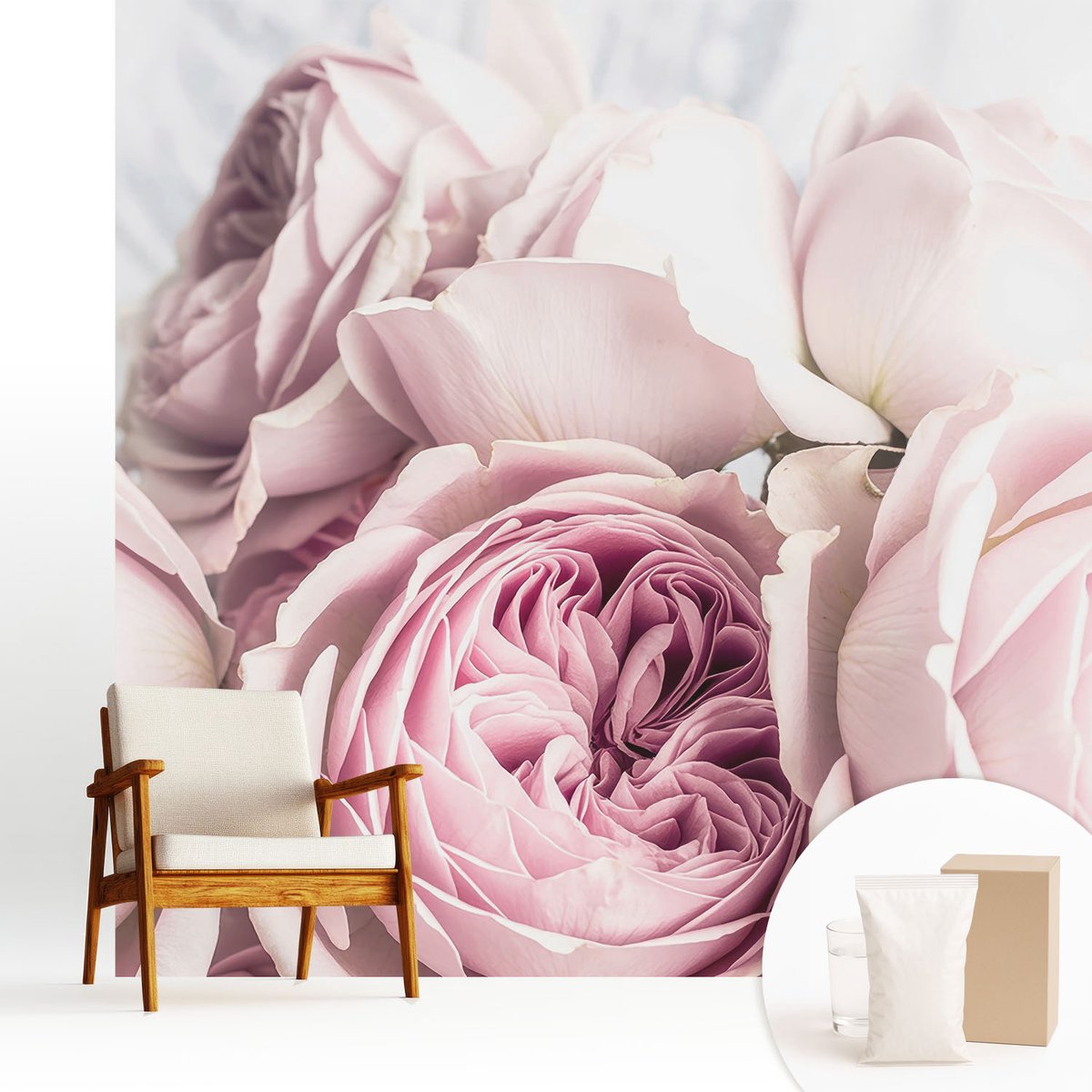 Wallfluent Fotobehang - Roze Vliesbehang - 250x250 cm - Roze Rozen Muurschildering - Gang behang Bloemen En Planten - Fotobehang Vlies - Gang behang