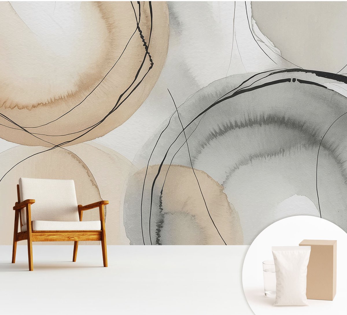 Wallfluent Fotobehang - Zwart Vliesbehang - 312x219 cm - Geometrische Harmonie Fotobehang Vlies - Woonkamer behang Abstractie - Muurschildering - Woonkamer behang