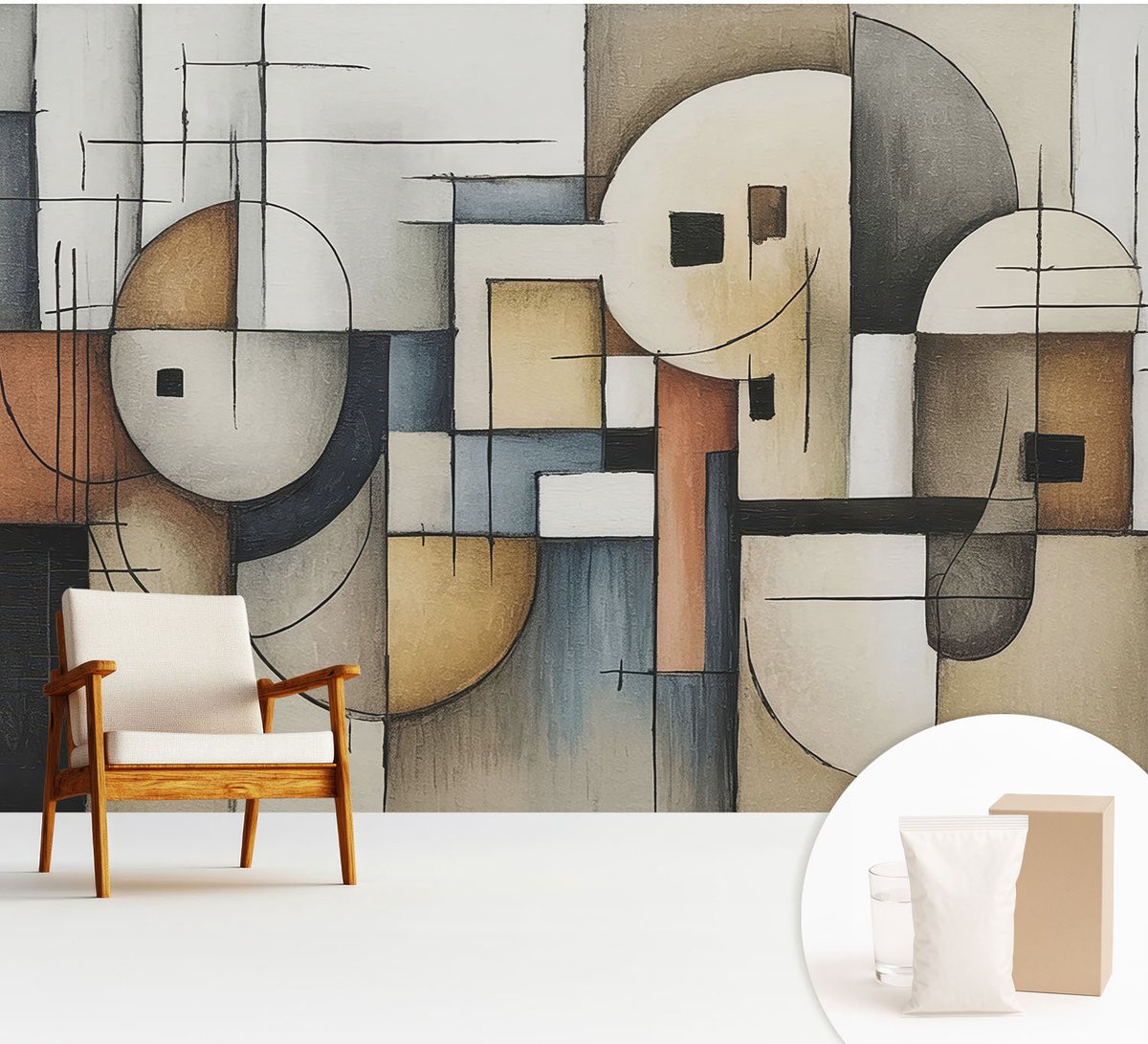 Wallfluent Fotobehang - Grijs Vliesbehang - 312x219 cm - Geometrische Harmonie Muurschildering - Gang behang Abstractie - Fotobehang Vlies - Slaapkamer behang