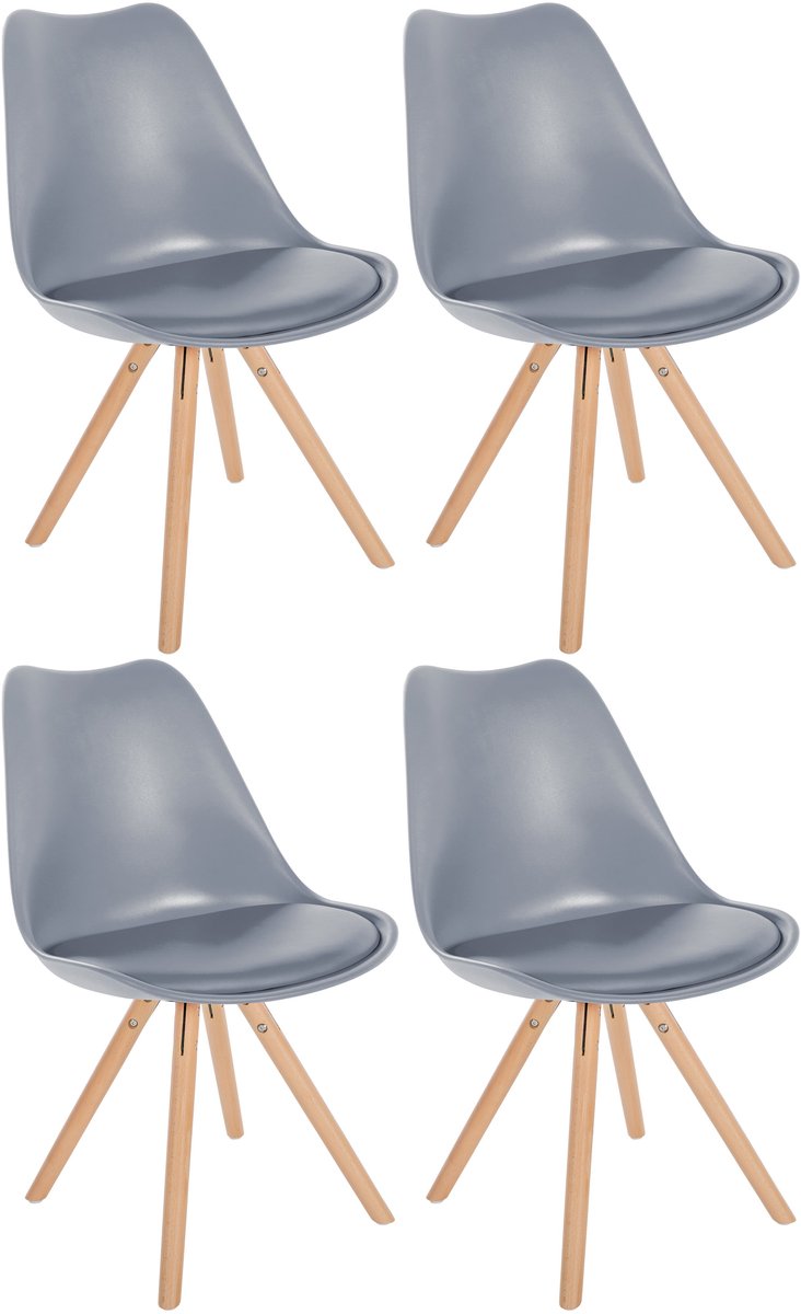 CLP Sofia Set van 4 Eetkamerstoelen - Zonder armleuning - natura (ronde)/grijs