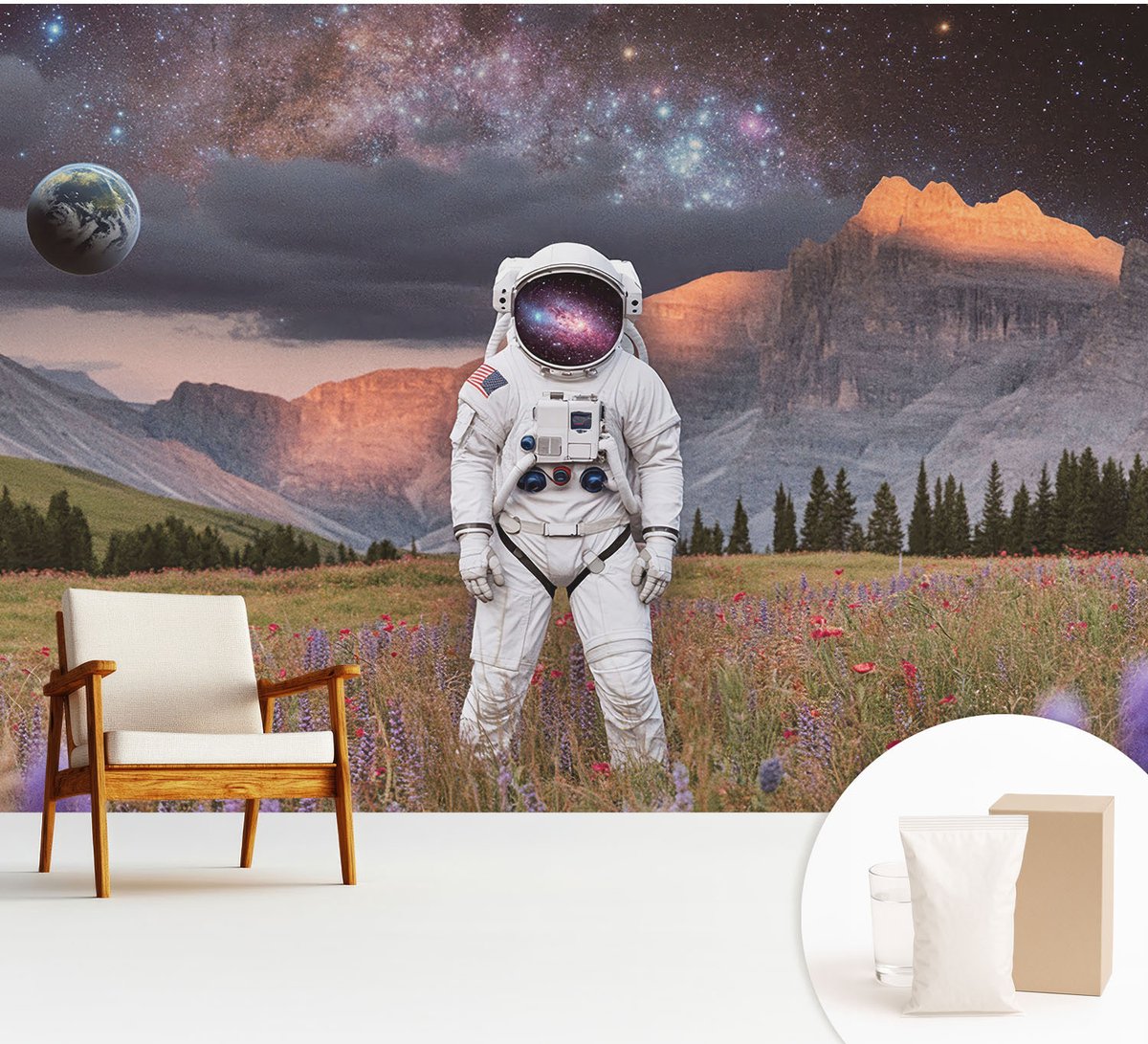 Wallfluent Fotobehang - Zwart Vliesbehang - 312x219 cm - Kosmisch Landschap Muurschildering - Slaapkamer behang Kosmos - Fotobehang Vlies - Slaapkamer behang