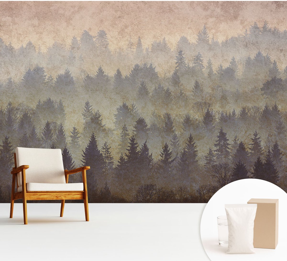 Wallfluent Fotobehang - Grijs Vliesbehang - 312x219 cm - Bosmist Muurschildering - Gang behang Landschappen - Fotobehang Vlies - Slaapkamer behang