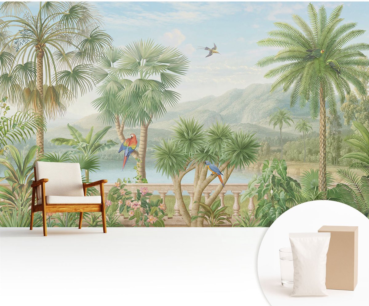 Wallfluent Fotobehang - Groente Vliesbehang - 416x254 cm - Exotisch Landschap Fotobehang Vlies - Hal behang Landschappen - Muurschildering - Hal behang