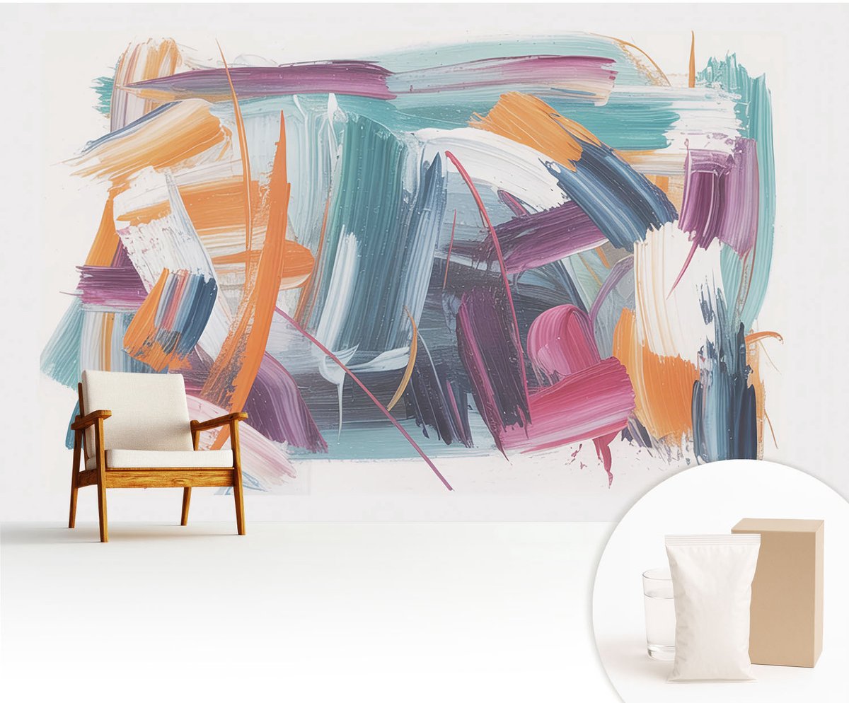 Wallfluent Fotobehang - Grijs Vliesbehang - 416x254 cm - Krachtige Slagen Muurschildering - Gang behang Abstractie - Fotobehang Vlies - Slaapkamer behang