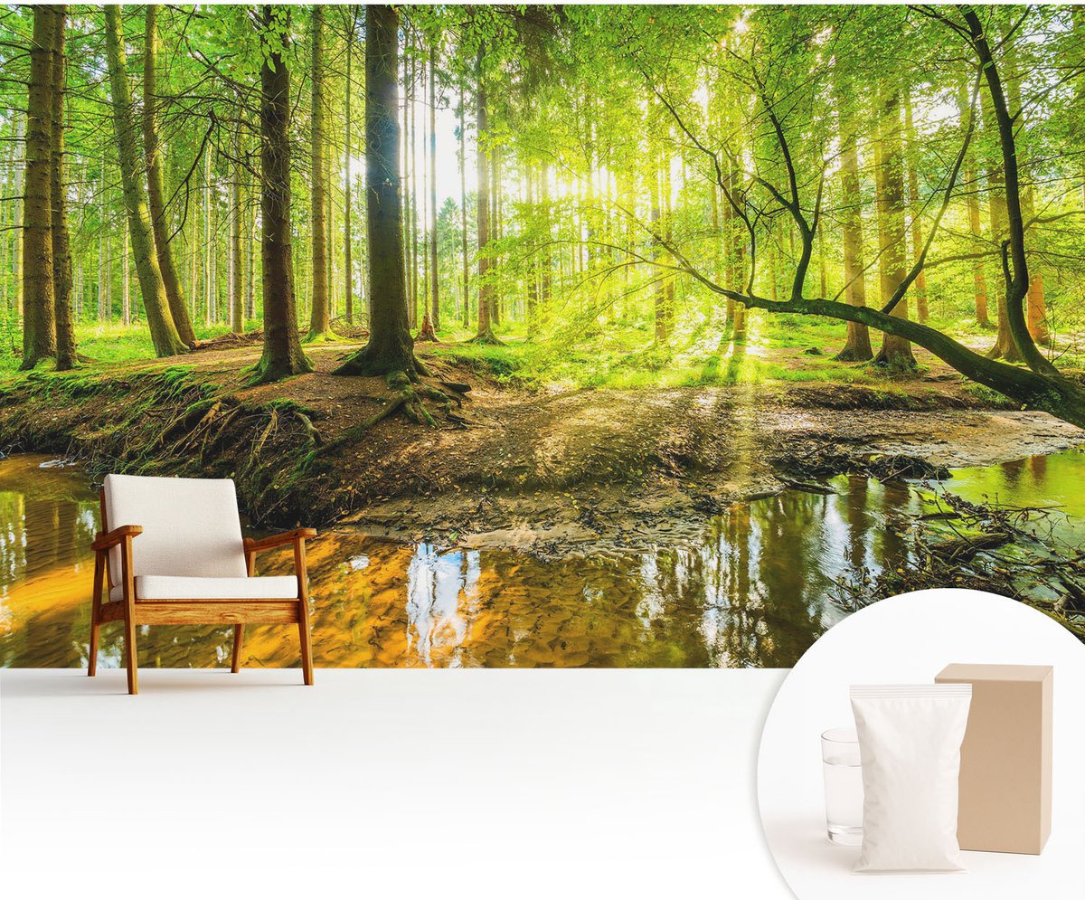 Wallfluent Fotobehang - Groente Vliesbehang - 416x254 cm - Groen Landschap Fotobehang Vlies - Hal behang Landschappen - Muurschildering - Woonkamer behang