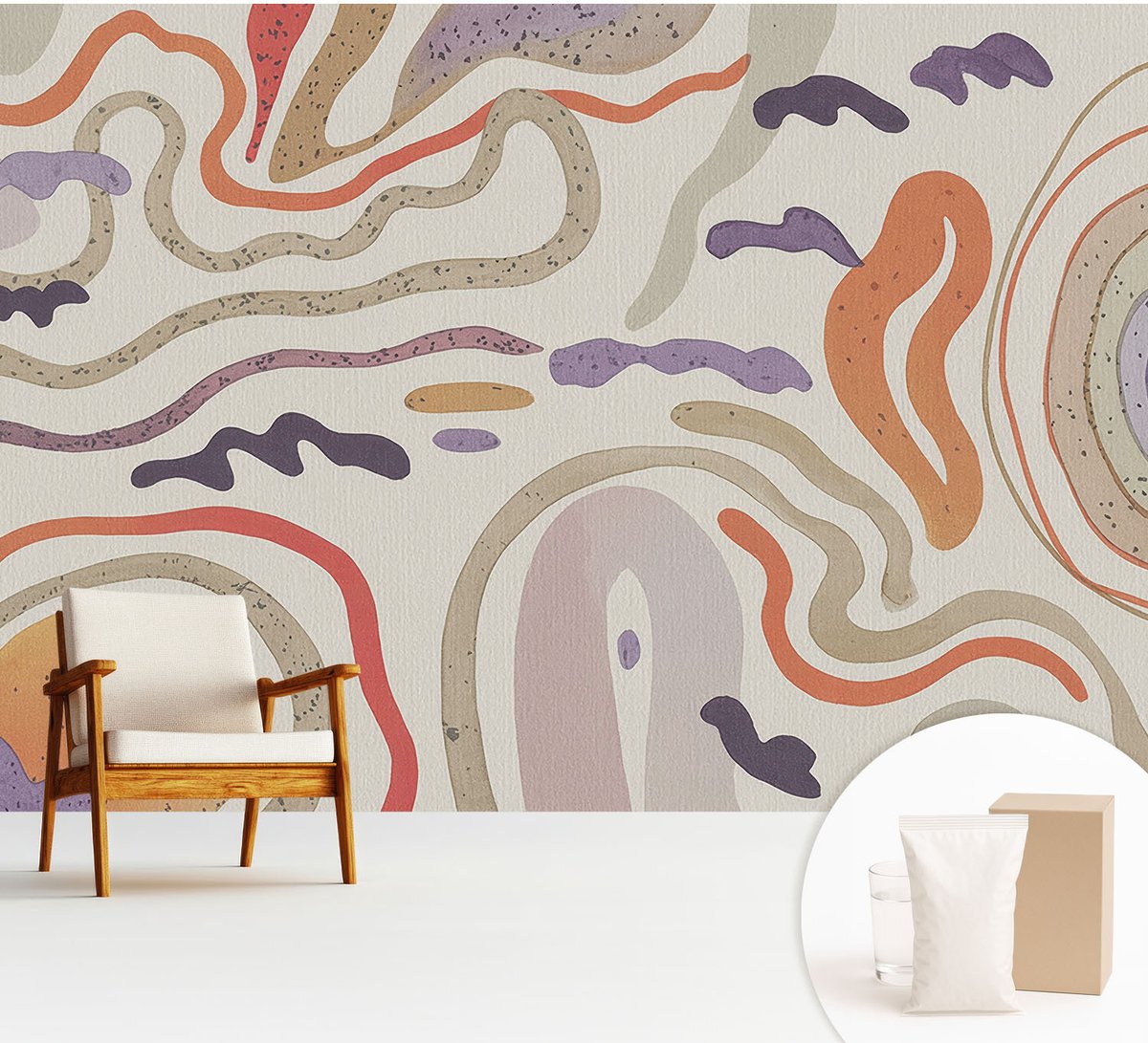 Wallfluent Fotobehang - Beige Vliesbehang - 312x219 cm - Abstracte Patronen Fotobehang Vlies - Woonkamer behang Abstractie - Muurschildering - Woonkamer behang
