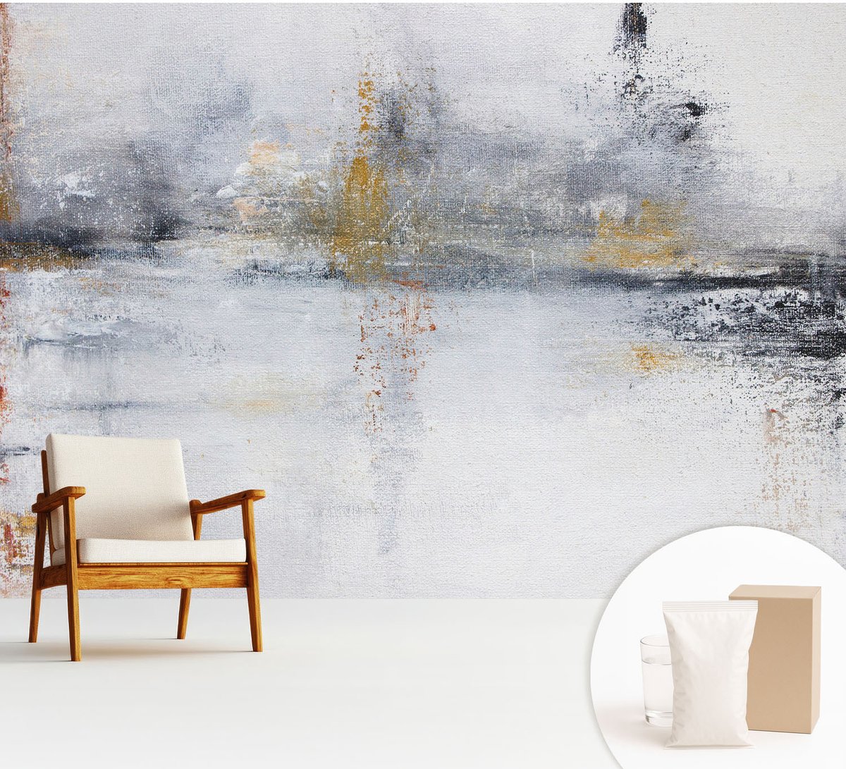 Wallfluent Fotobehang - Wit Vliesbehang - 312x219 cm - Harmonieuze Abstractie Muurschildering - Gang behang Abstractie - Fotobehang Vlies - Slaapkamer behang