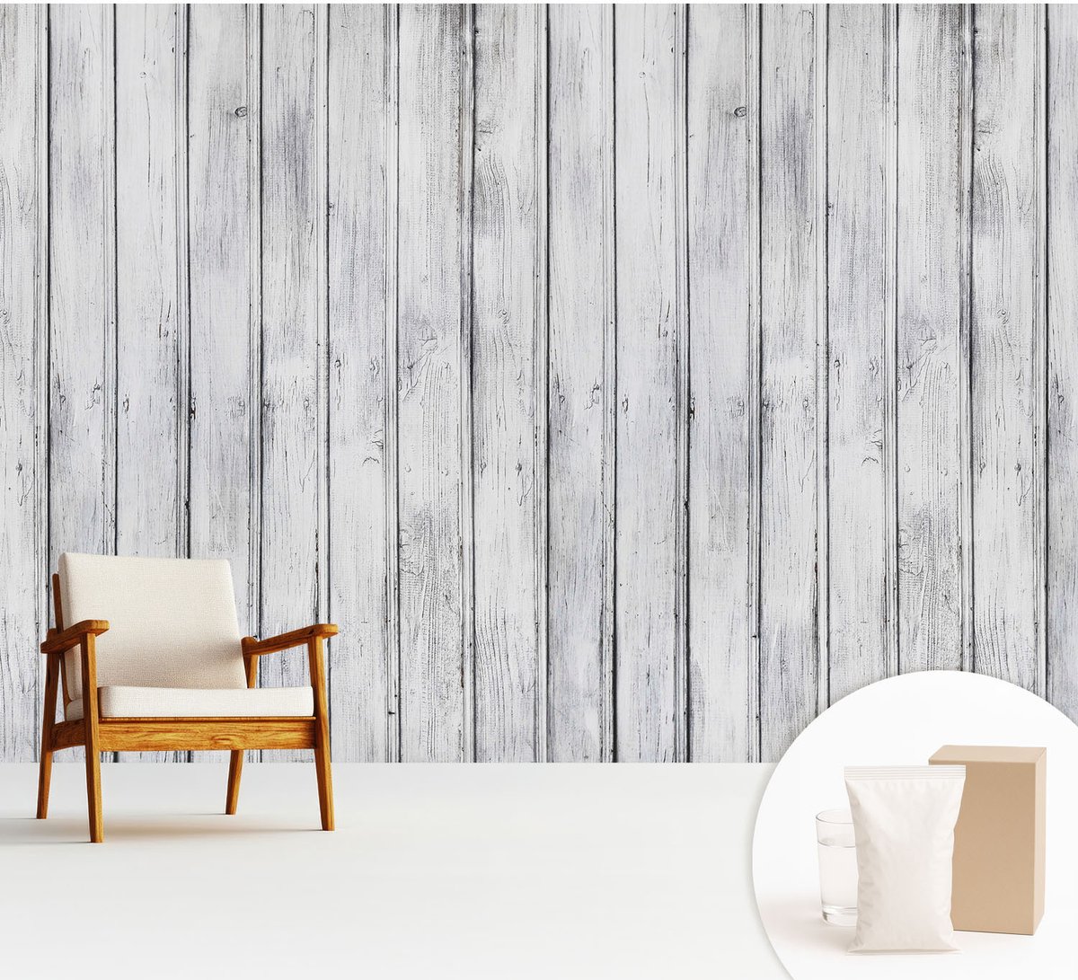 Wallfluent Fotobehang - Wit Vliesbehang - 312x219 cm - Houten Planken Fotobehang Vlies - Woonkamer behang Texturen - Muurschildering - Hal behang