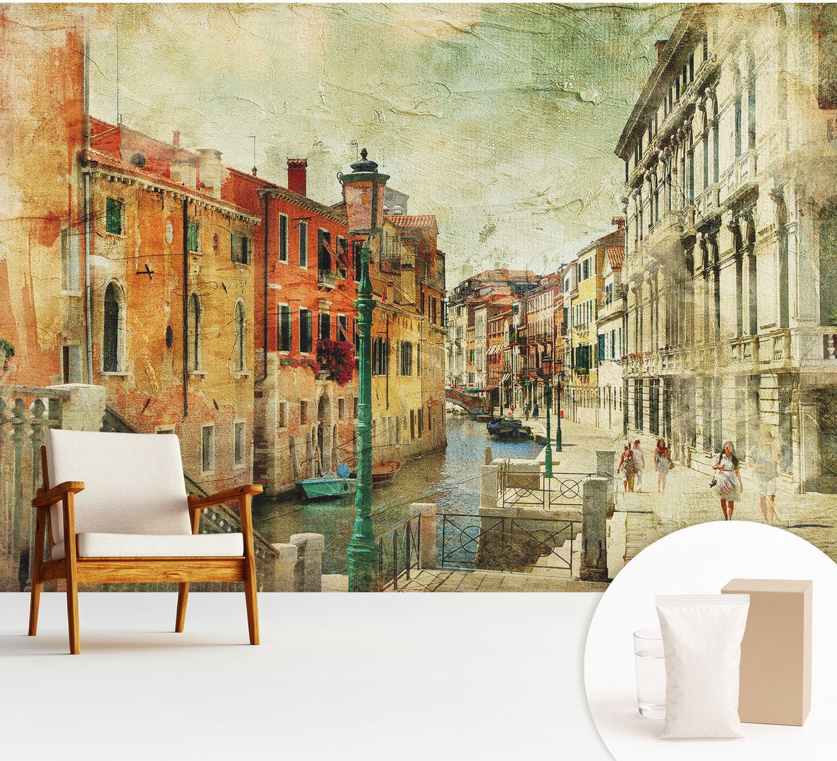 Wallfluent Fotobehang - Oranje Vliesbehang - 312x219 cm - Stedelijke Impressie Fotobehang Vlies - Woonkamer behang Steden - Muurschildering - Woonkamer behang