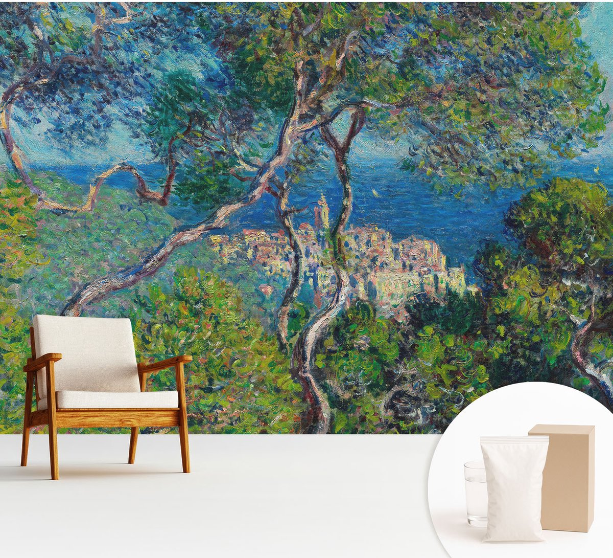 Wallfluent Fotobehang - Groente Vliesbehang - 312x219 cm - Uitzicht Op De Middellandse Zee Muurschildering - Slaapkamer behang Landschappen - Fotobehang Vlies - Gang behang