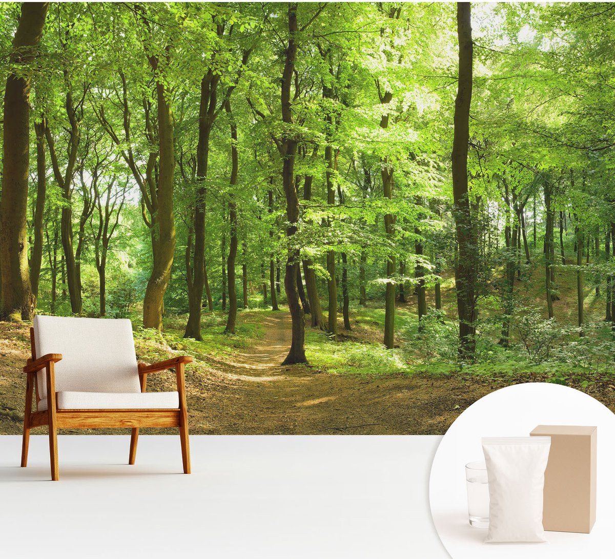 Wallfluent Fotobehang - Groente Vliesbehang - 312x219 cm - Natuurlijk Pad Fotobehang Vlies - Woonkamer behang Landschappen - Muurschildering - Woonkamer behang